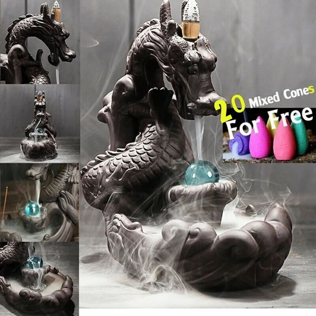 

/ Retro Handmade With 20 cones incense Backflow Ceramic Porcelain Backflow pcs Home Decor