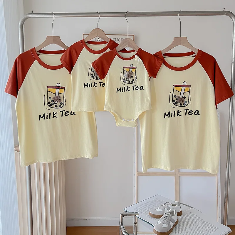 

Family Cute T-shirts for Whole Family Clothes 2023 Summer Parent-child Matching T-shirt Mother Father and Son Daughter Clothing