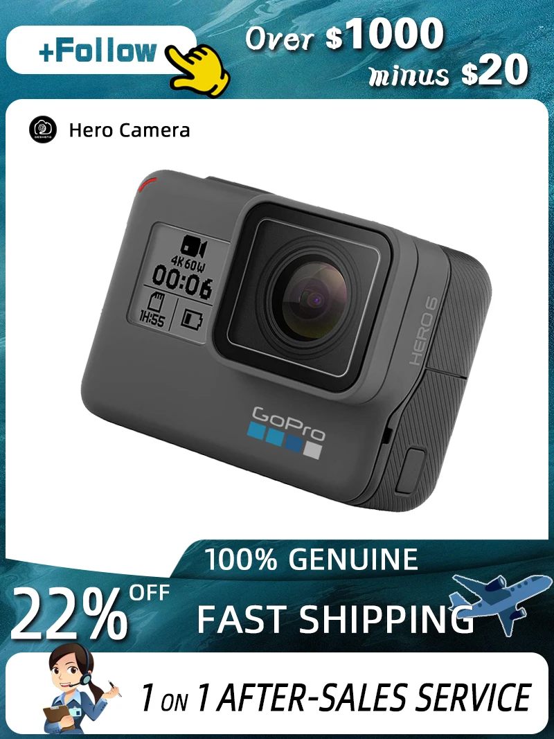 GoPro6 черная Экшн-камера 4k сверхвысокой четкости видеокамера с стабилизацией