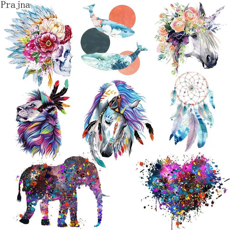 

Термотрансферный виниловый красочный патч Prajna с изображением животных, черепа, термонаклейки для одежды с изображением сердца, DIY термонаклейки на одежду