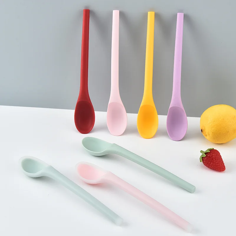

Long Handle Silicone Spoon Porridge Rice Ice Cream Salad Stirring Spoons Kitchen Catering Soup Ladle Tablespoons Tableware