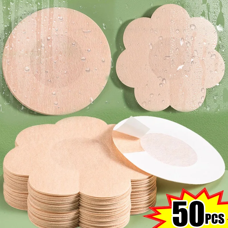 

50pcs Safety Nipple Cover Stickers Women Breast Lift Tape Pasties Invisible Adhesive Disposable Bra Petals Sticky Chest Pastie