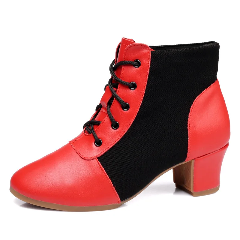 

Latin Dance Shoes Women Modern Tango Salsa Leather Ballroom Shoes Square Heels Black Red Professional Square Dancing Shoes