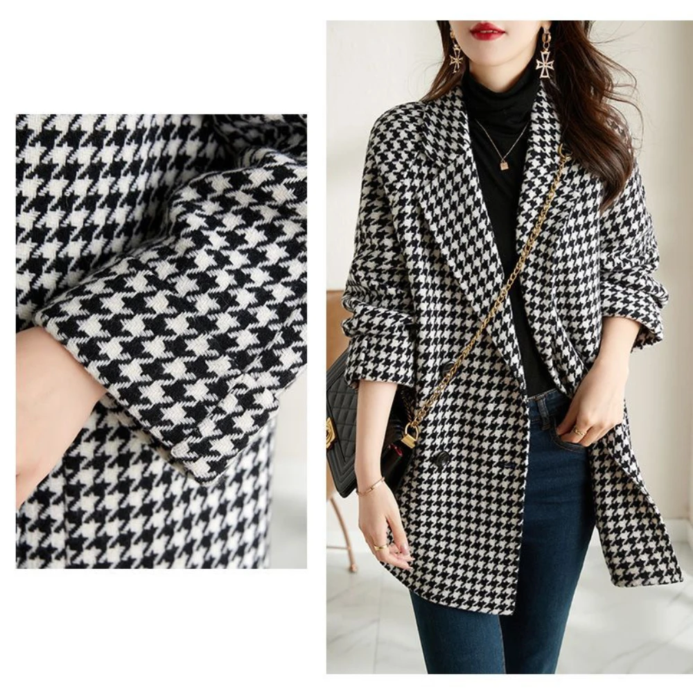 2022 Autumn and Winter New Women's Fashion High Class Medium Length Coat with Western Collar Plaid Woolen Coat Jacket