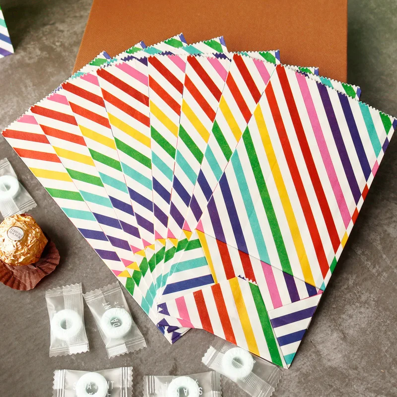 

Rainbow Paper Bags Open Top Small Bag Dot Striped Package Wedding Birthday Gift Bags Christmas Party Packing Supplies 10pcs