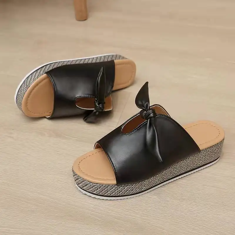 2022 Summer New Platform Slippers Women Sandals Fashion Bowknot Slides for Woman Casual Plus Size Beach Sandals Female