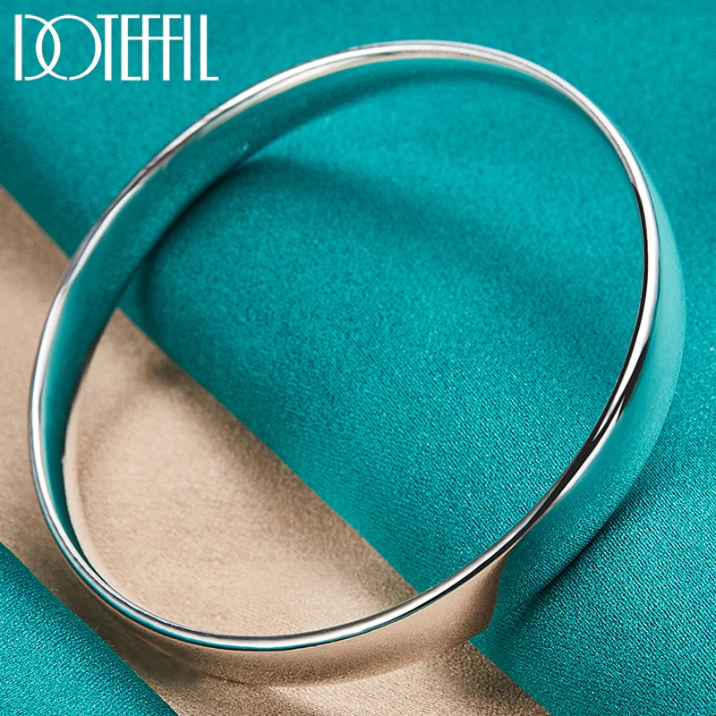 

DOTEFFIL 925 Sterling Silver 10mm Big Smooth Solid Bracelet Bangle For Women Man Wedding Engagement Party Jewelry