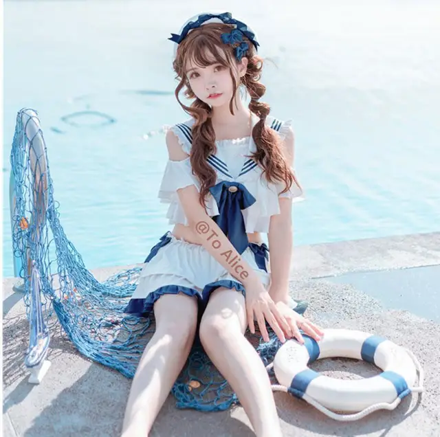 Japan Anime Girl Kawaii Cosplay Costume School Student Sukumizu Bow Open Collar Bandage Bodysuits Female Swimsuit Top Skirt Set 2