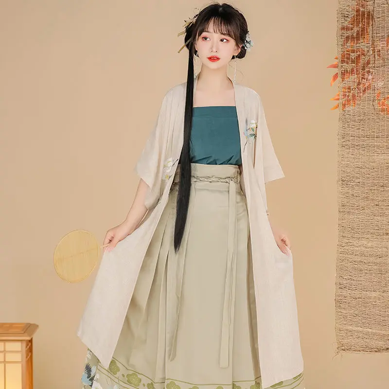 

2023 summer new style chinese song dynasty element hanfu half sleeve coat pleated skirt women daily elegant hanfu costume g662