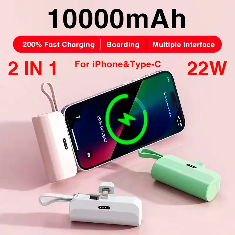 

Mini Portable Power Bank 10000mAh External Battery Plug Play Power Bank Type C USB-C Fast Charger For iPhone 15 14 13 Samsung