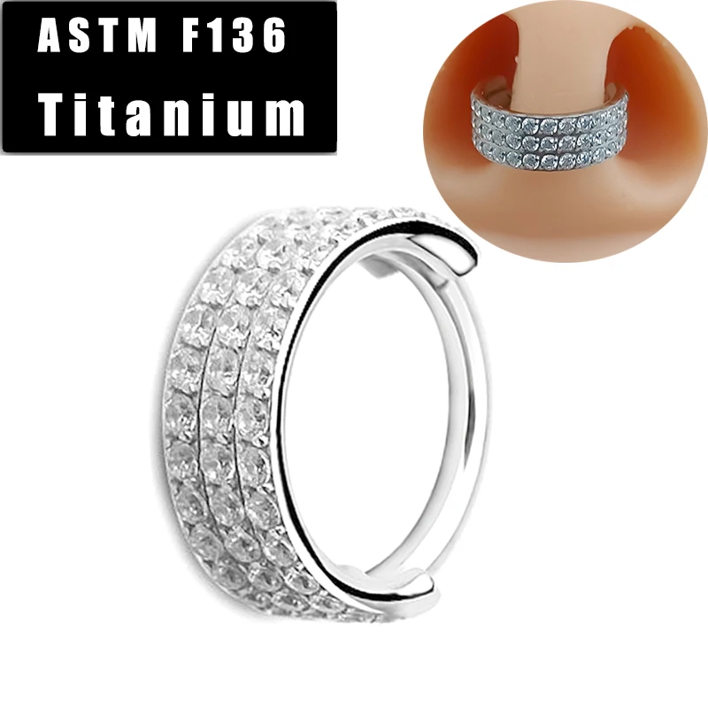 

ASTM F136 Titanium Septum Piercing Nose Ring Triples Stacked Cz Hinged Segment Ear Cartilage Tragus Helix Earring Nose Jewelry