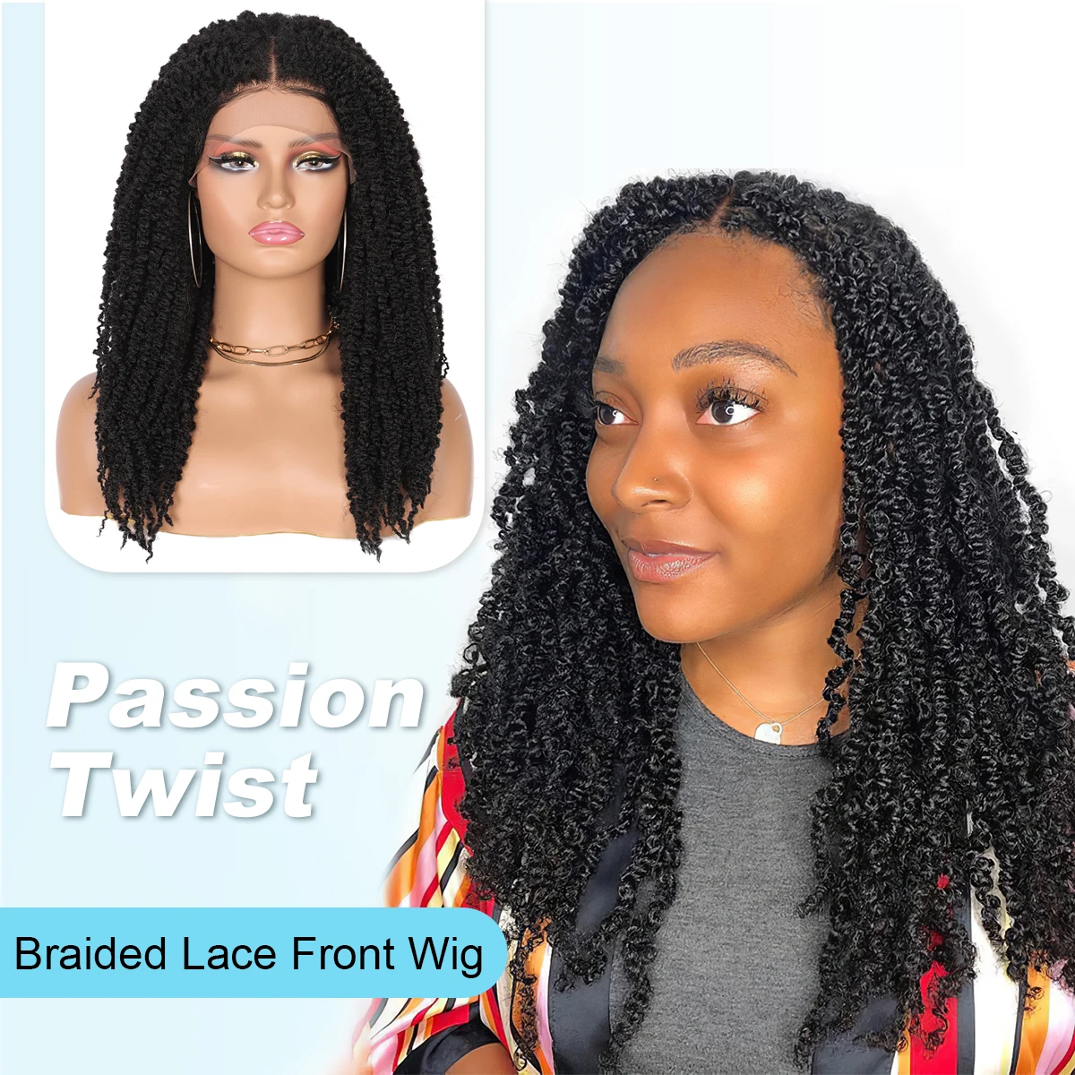 

Olymei Synthetic Passion Twist Braided Lace front Wigs For Black Women 21" 4X4 Swiss Lace Frontal Crochet Braids With Baby Hair