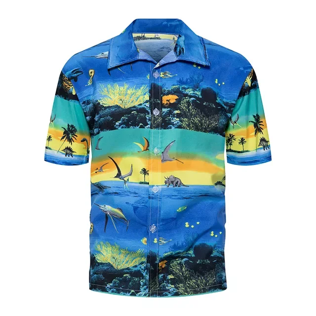 

Рубашки, новинка 2022, летние повседневные Гавайские рубашки на одной пуговице, мужские пляжные блузки с коротким рукавом и принтом, топы
