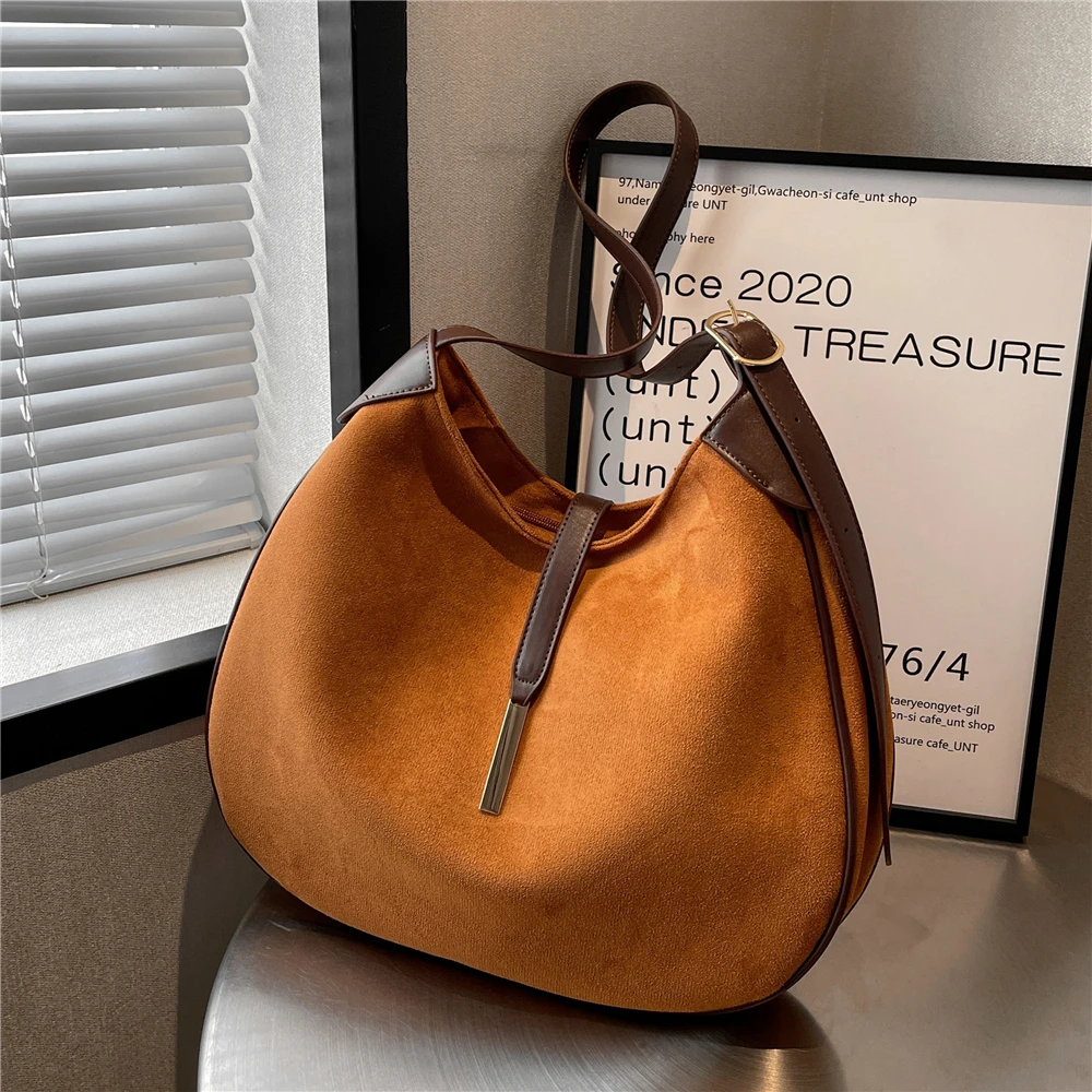 

Burminsa Retro Suede Large Hobo Crossbody Shoulder Bags For Women Winter 2022 Trend Brand Designer Bucket Work Ladies Handbags