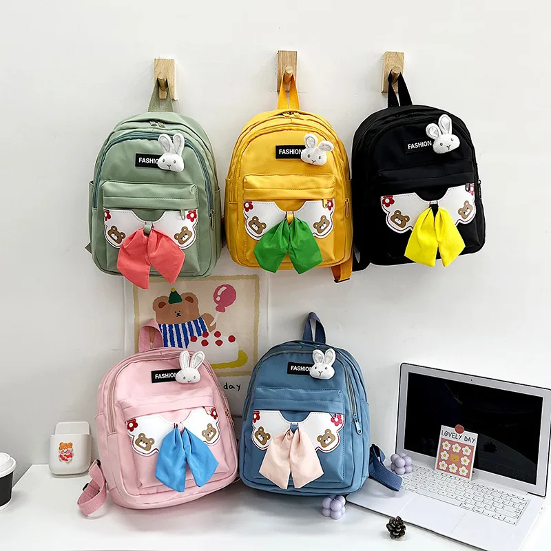 2022 New Personalized Kindergarten Schoolbag Canvas Cartoon Cute Children's Double Backpack Butterfly Girl Backpack