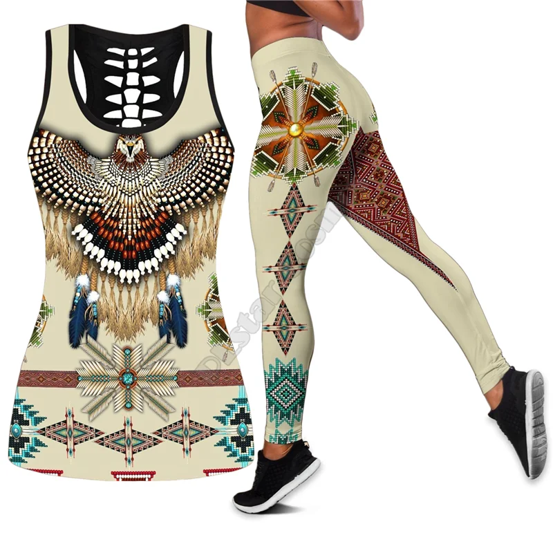 

Beautiful Eagle Pattern Native 3D Printed Tank Top+Legging Combo Outfit Yoga Fitness Soft Legging Summer Women For Girl 01