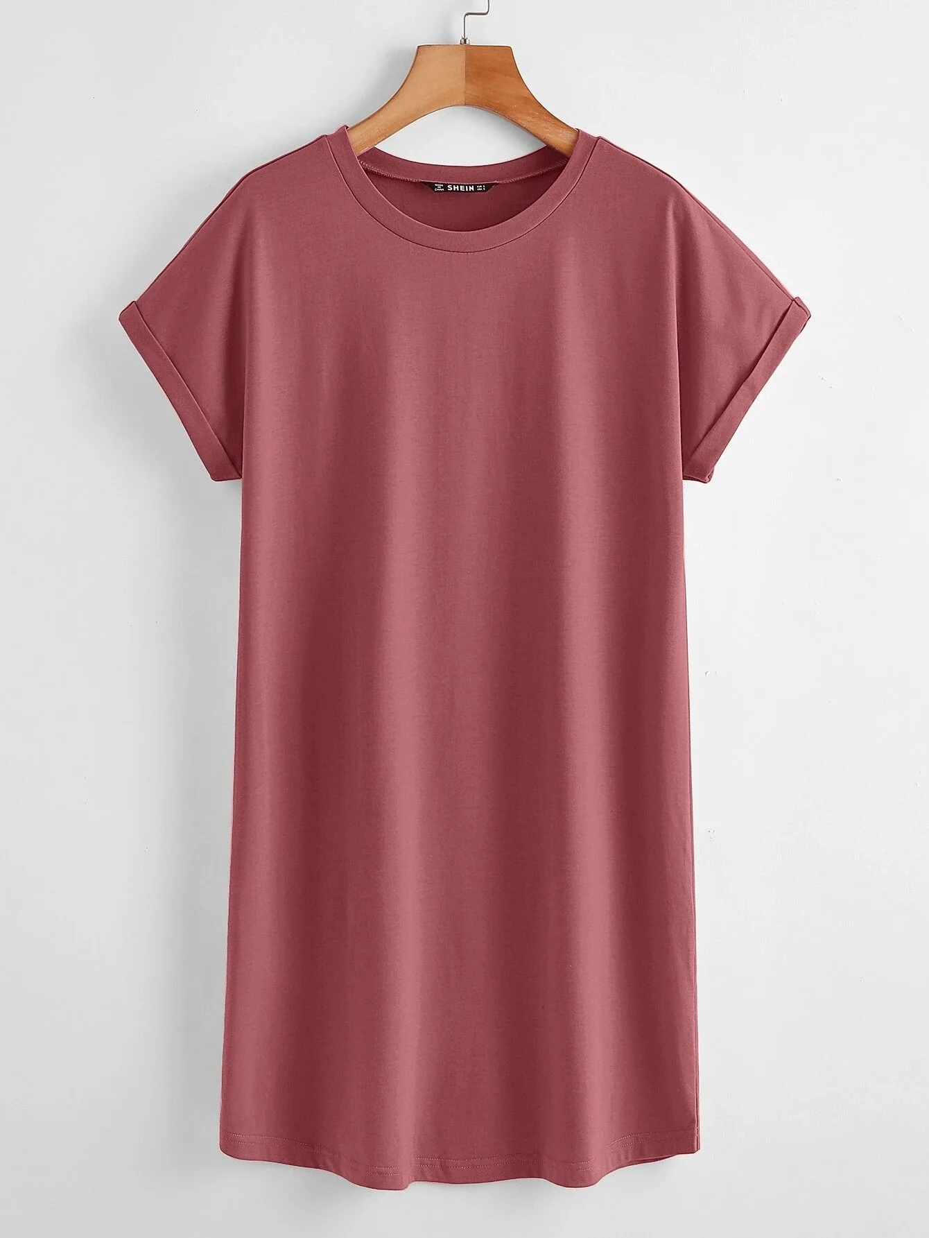 

Rolled Cuff Solid Tee Dress