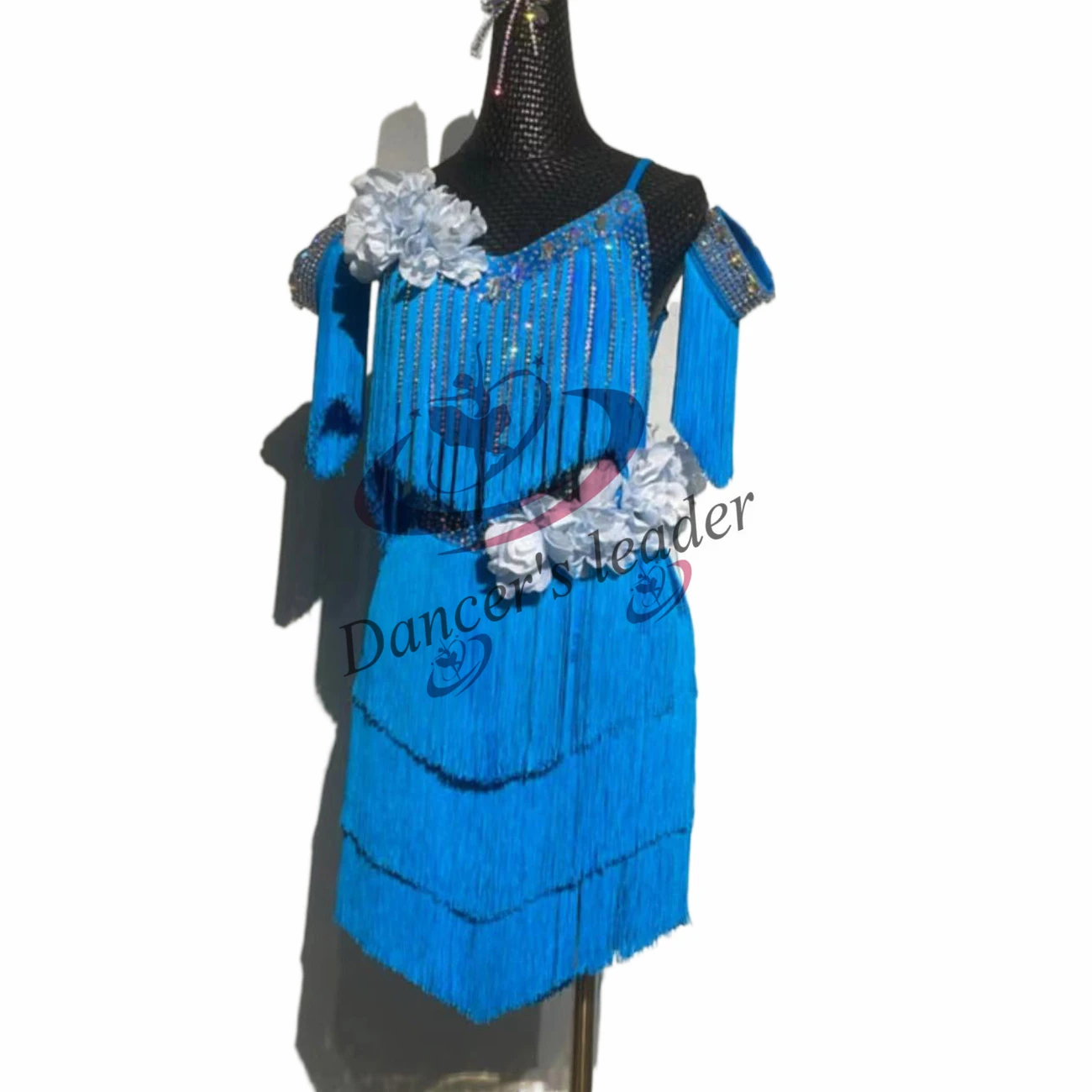 

Женское платье для латиноамериканских танцев, профессиональное синее платье с бахромой на заказ