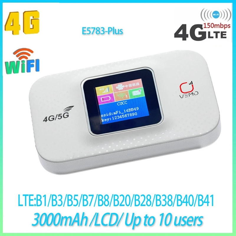 

E5783 Plus 4G LTE CAT4 300Mbps Portable Wifi Router With SIM Card Slot Car Mobile Wifi 3000Mah Battery Portable Router