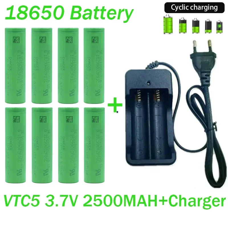 

18650 Battery Free Shipping 2024NewBestselling VTC5 Li-ion 3.7V 2500MAH+Charger RechargeableBattery Suitable Screwdriver Battery