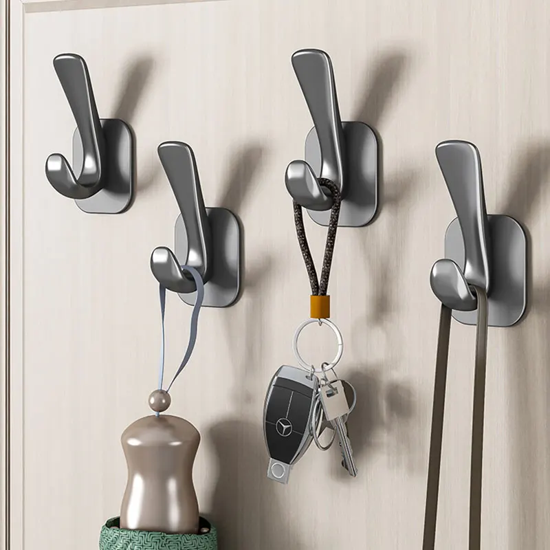 

Nail Free Bathroom Wall Coat Rack Hook Grey Robe Hanger Towel Hooks Aluminum Wall Hooks Kitchen Living Room Door Rear Key Hook