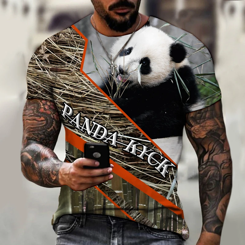 

New Summer Designs Panda 3D Print Men's T-Shirt Vintage Harajuku Streetwear Top Crew Neck Premium Fabric