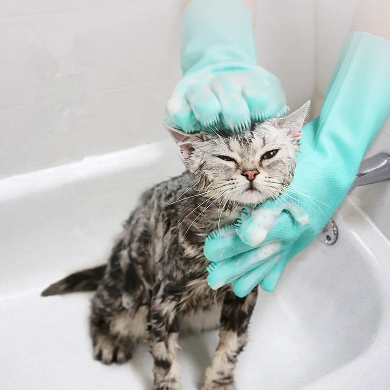 

Cat Brush Cat Massage Shower Gloves Pet Hair Remover Silicone Pet Grooming Glove for Cats Bathing Brush Cats Washing Gloves Bath