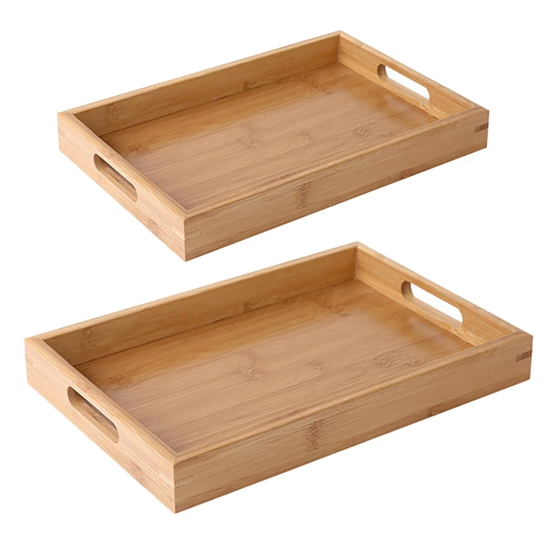 

2PCS Wooden Bamboo Rectangular Serving Plate Tea Cutlery Plates Storage Pallet Fruit Plate Decoration Multiple, L & XL
