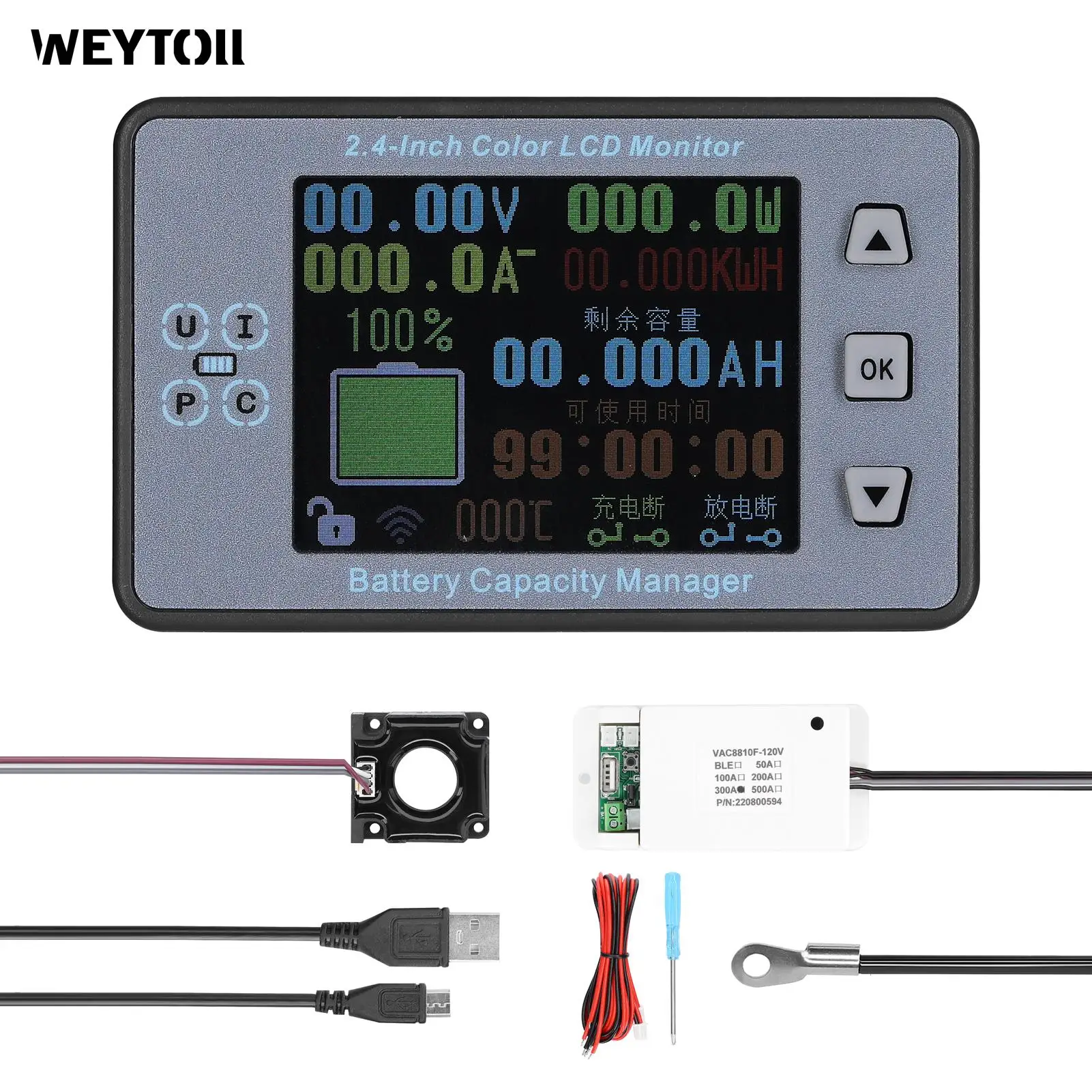 

VAC8810F-120V 300A Аккумуляторный кулометр беспроводной Амперметр Вольтметр детектор мощности аккумулятора Тестер емкости аккумулятора монитор б...