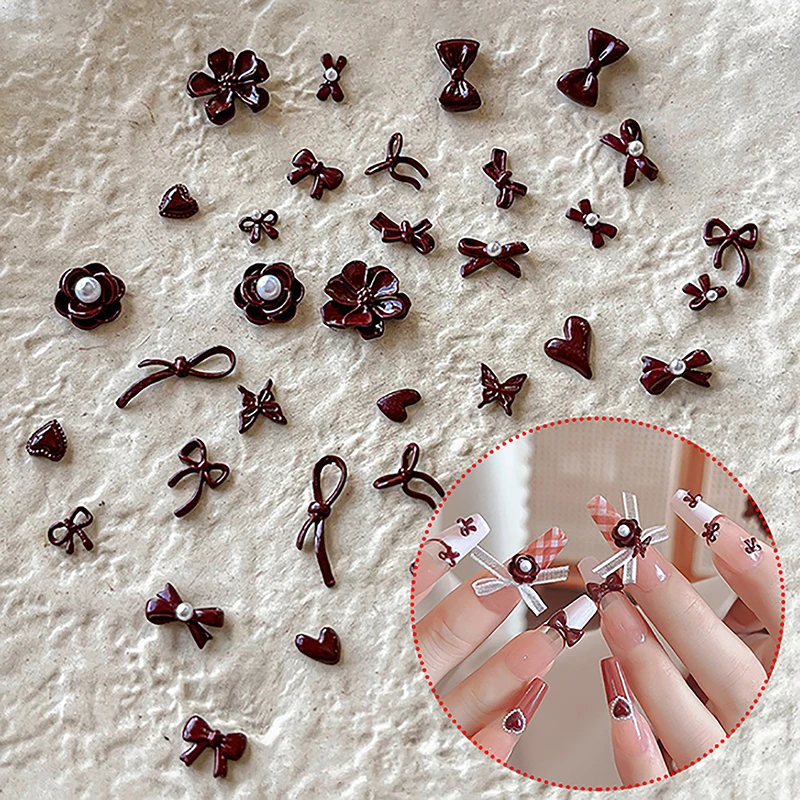 2 шт. лента с бантом и жемчугом подвески для дизайна ногтей 3D бант из смолы