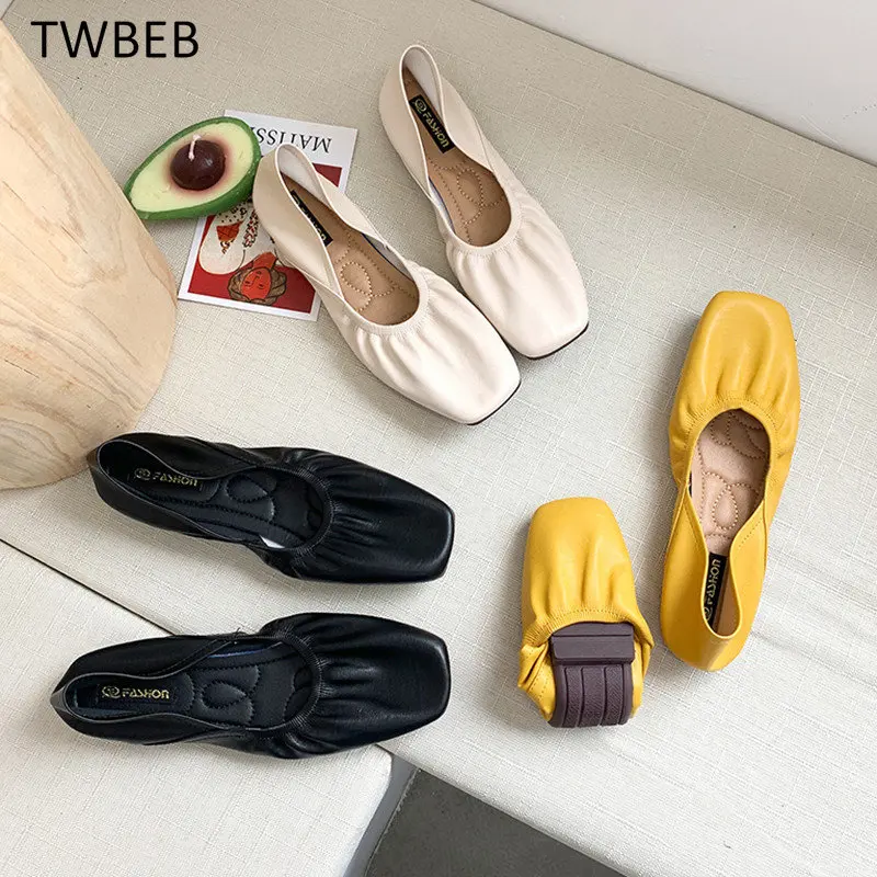 

Fashion Shallow Fabric Ballet Flats Women Autumn Spring Slip Square Toe Pregnant Walk Driving Soft Low Flat Shoes Without Heels