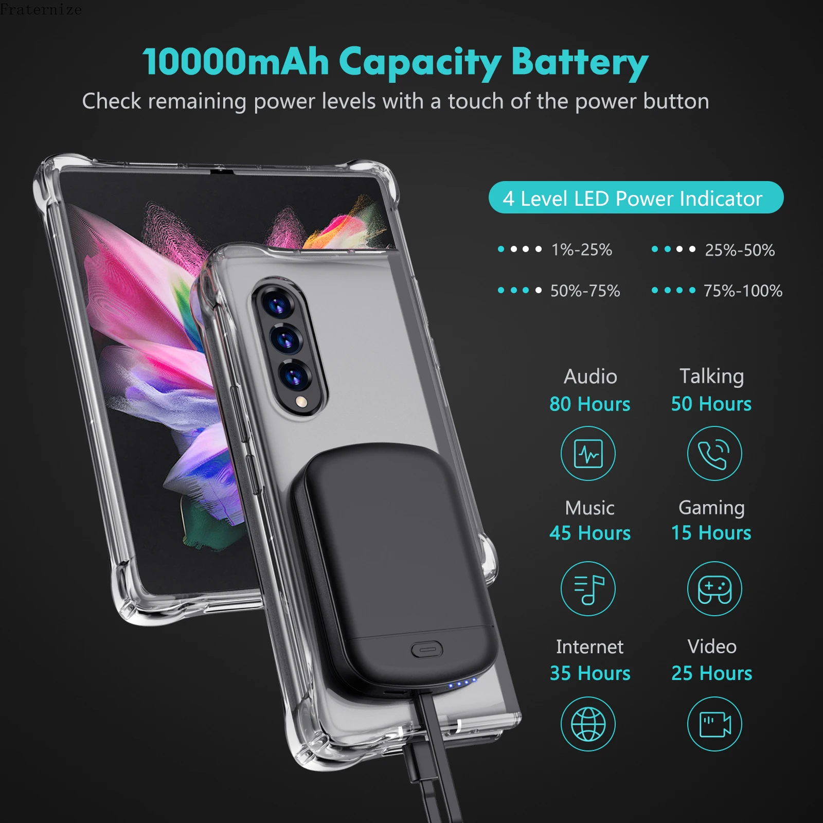 10000 Shockproof Battery charger case For Samsung Galaxy Z Fold 3 5G Magnetic Stand Cover Power Bank For Galaxy Z Fold 4 Funda