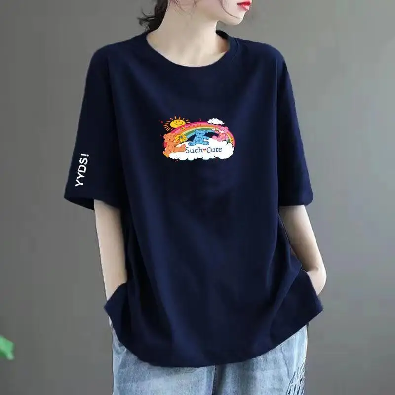 Женская футболка с коротким рукавом круглым вырезом и принтом