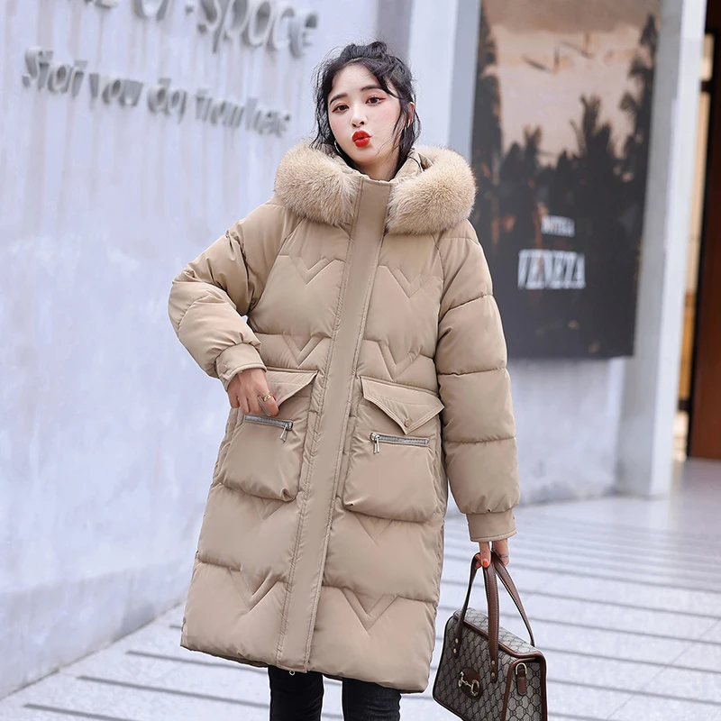 

Long Down Padded Jacket Women Overcoat Korean Loose Hooded Warm Parka 2022 Winter Thicke Coat Female Cotton Windbreakers Outwear