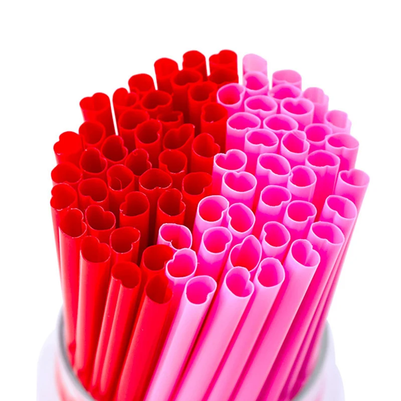 

100PCS 23cm Heart-shaped Straws Disposable Individually Packaged Straws Suitable for Birthday Party Weddings Bar