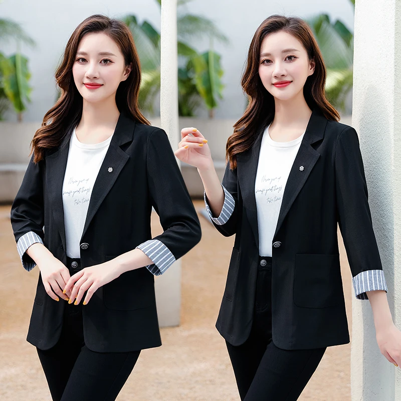 Black Women Blazer 2023 Formal Slim Blazers Lady Office Work  Pockets Jackets Coat Female Korea Casual Short Blazer Femme Top