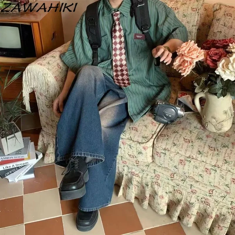 Женская винтажная блузка в полоску Повседневная Свободная рубашка японском