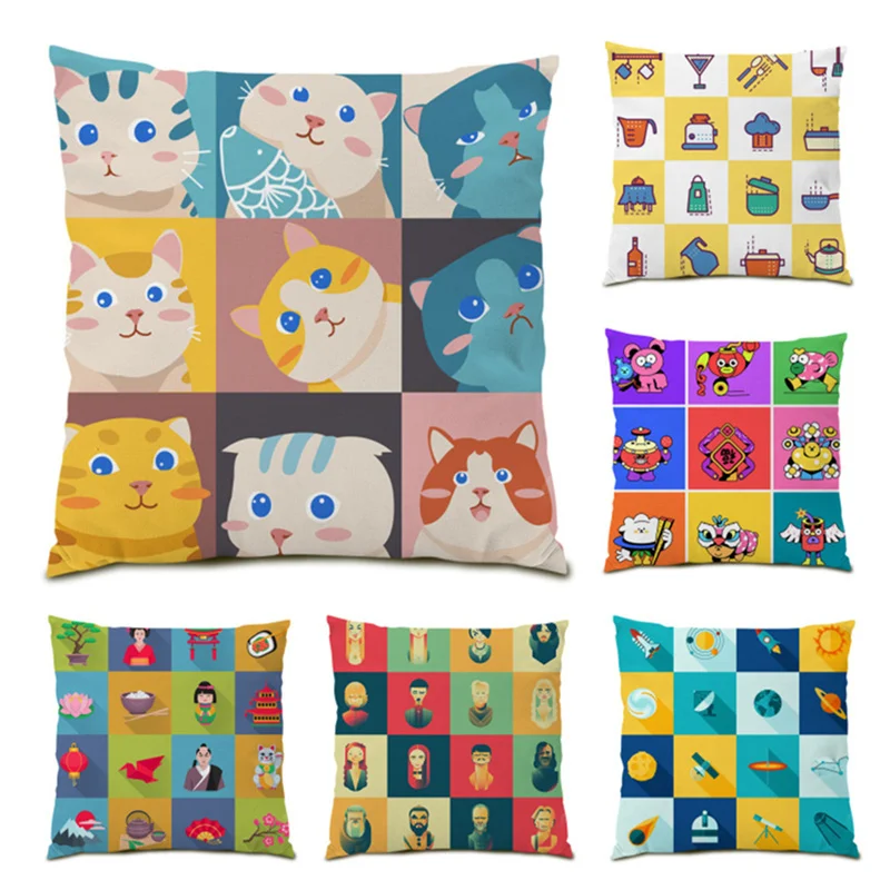 

Animals Vintage Cartoon Velvet Pillowcase Decorative Cute Pattern Decoration Decor Cushion Covers Polyester Linen Simple E0573