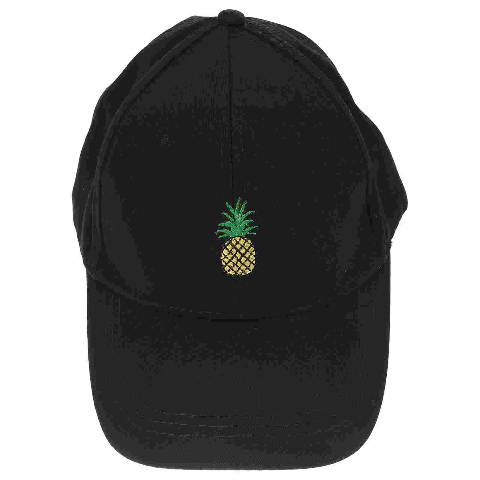 

Pineapple Embroidery Twill Cotton Peaked Baseball Low Profile Hat (Black)