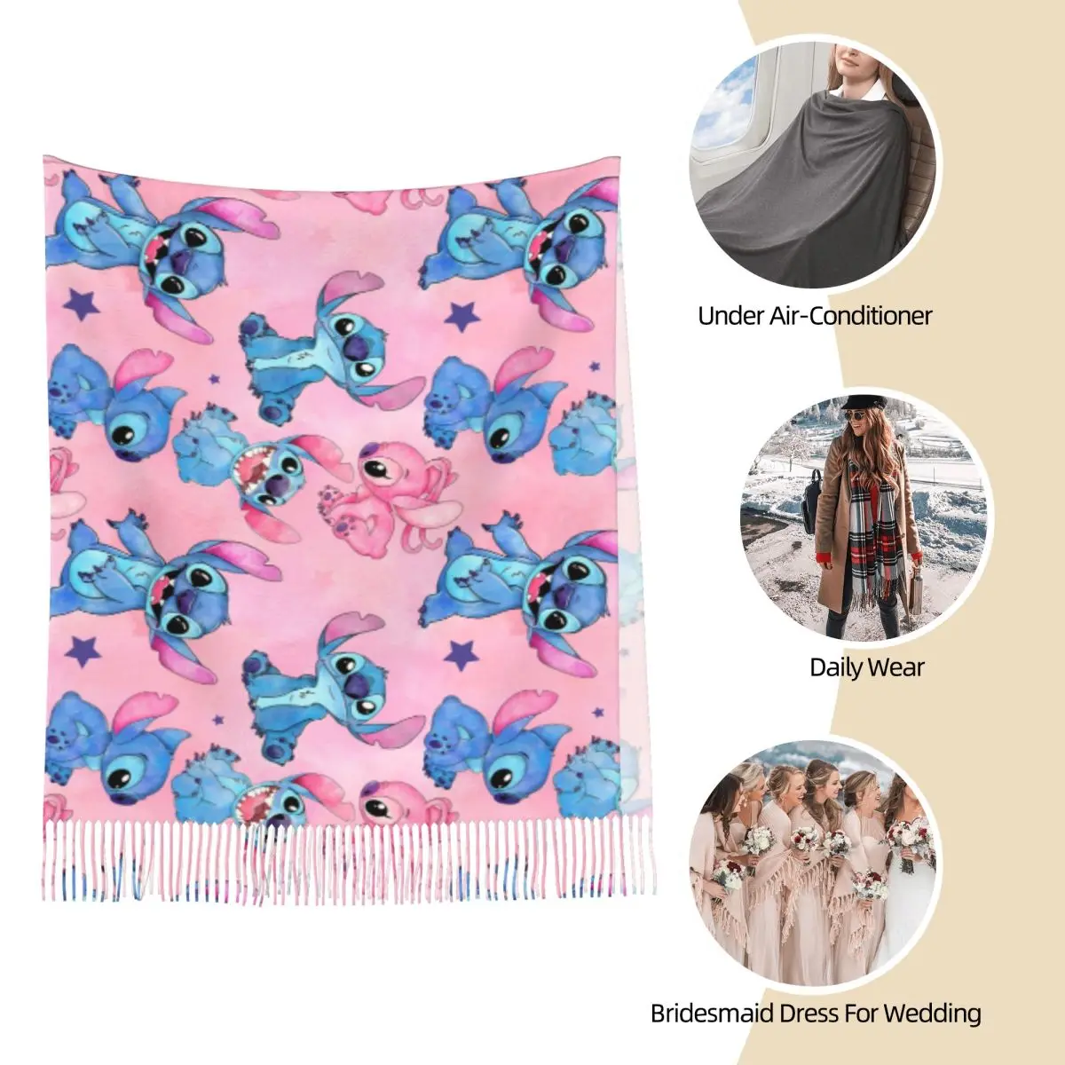 Лило и Стич ангел шаль накидка женский зимний длинный мягкий шарф мультфильм
