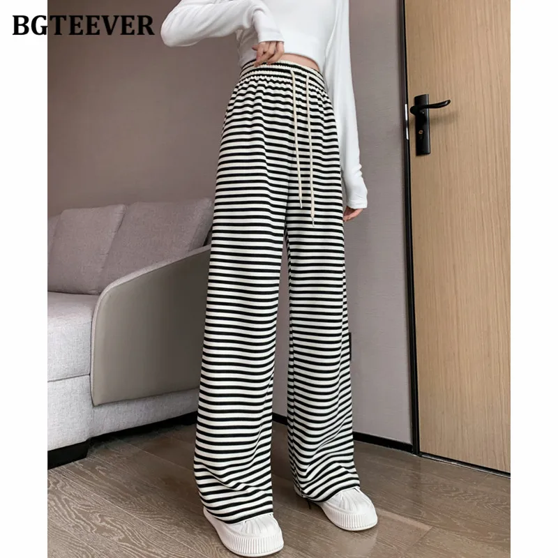

Брюки BGTEEVER женские в полоску, повседневные свободные штаны с поясом на резинке, с широкими штанинами, летние