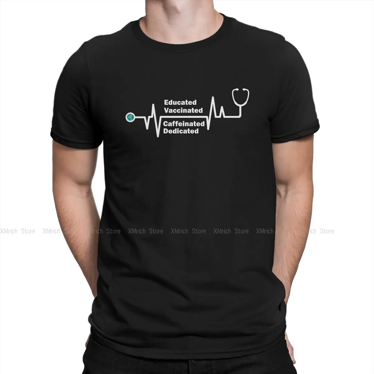 

Men T-Shirts Educated Caffeinated Dedicated Vintage Cotton Tee Shirt Short Sleeve 2021 Survived and Vaccinated T Shirts