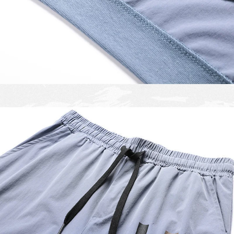 Men's Summer Sports Leisure Ice Silk Thin Fashion Trend Fitness Short Sleeve T-Shirt Trousers Two-Piece Set