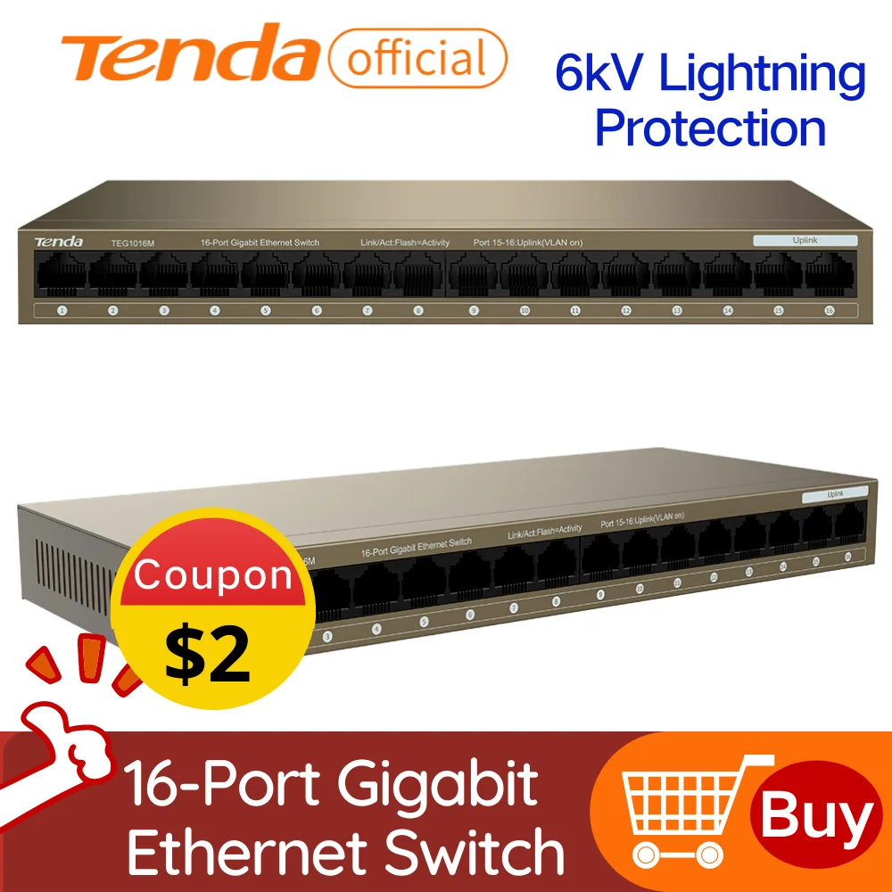 Ethernet-коммутатор Tenda 100/1000 Мбит/с 16 портов |