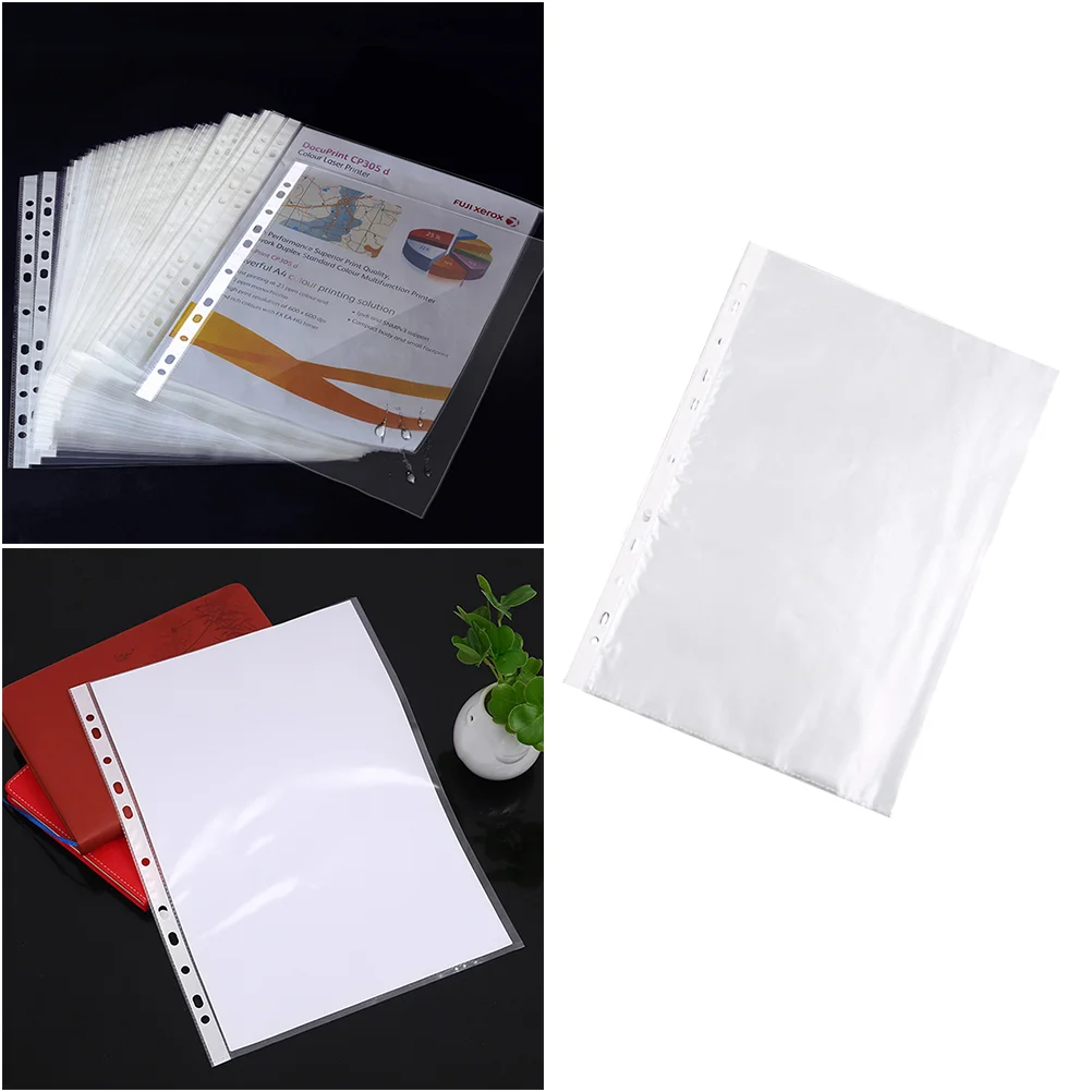 

200pcs Clear Binder Sheet Protectors Clear Design A4 11 Hole Paper Loose Leaf Protector Paper File General Protecting