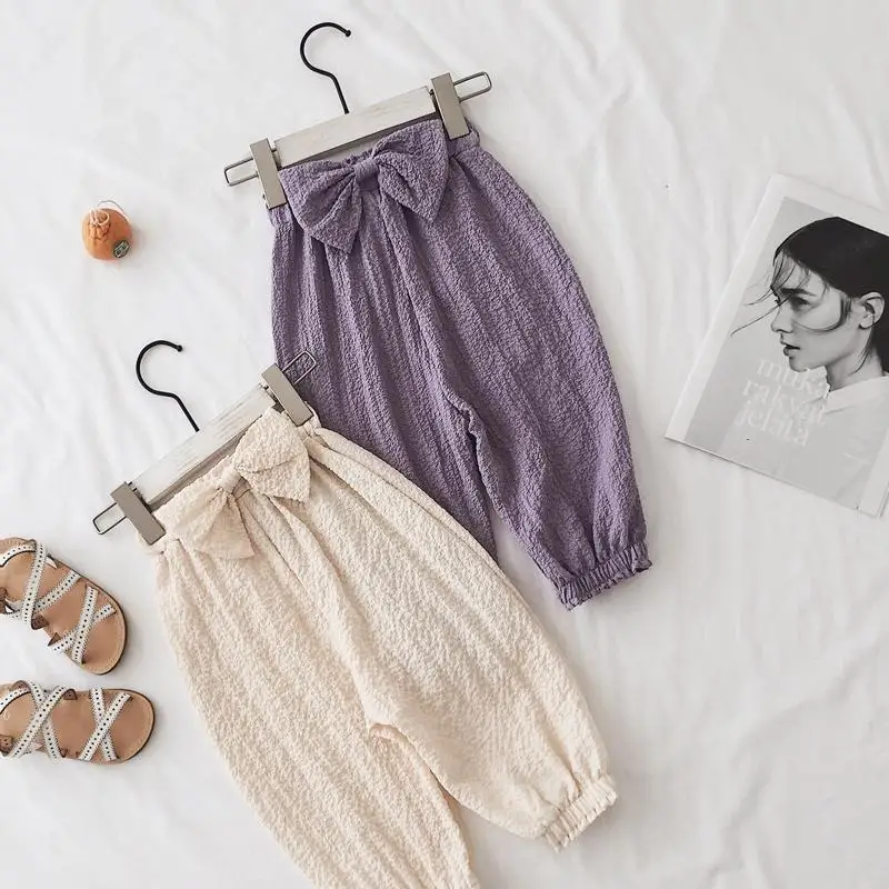 

Детская одежда, штаны для девочек, милые весенне-летние милые стильные детские шаровары для защиты от комаров, тонкие стильные шаровары с ба...