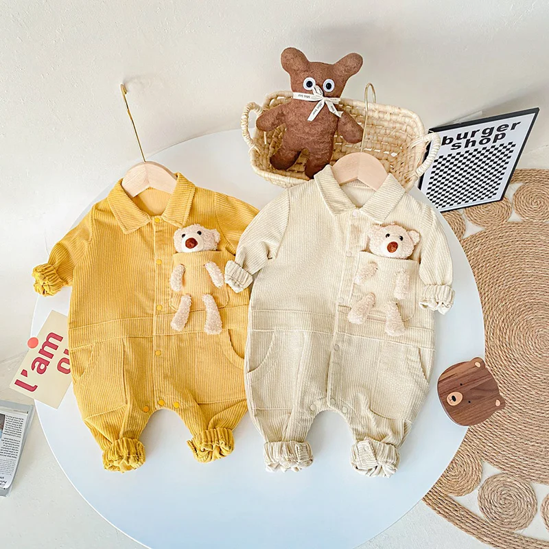 

Baby Rompers Corduroy Boys Jumpsuits Solid Infant Clothes Bear Doll Suit