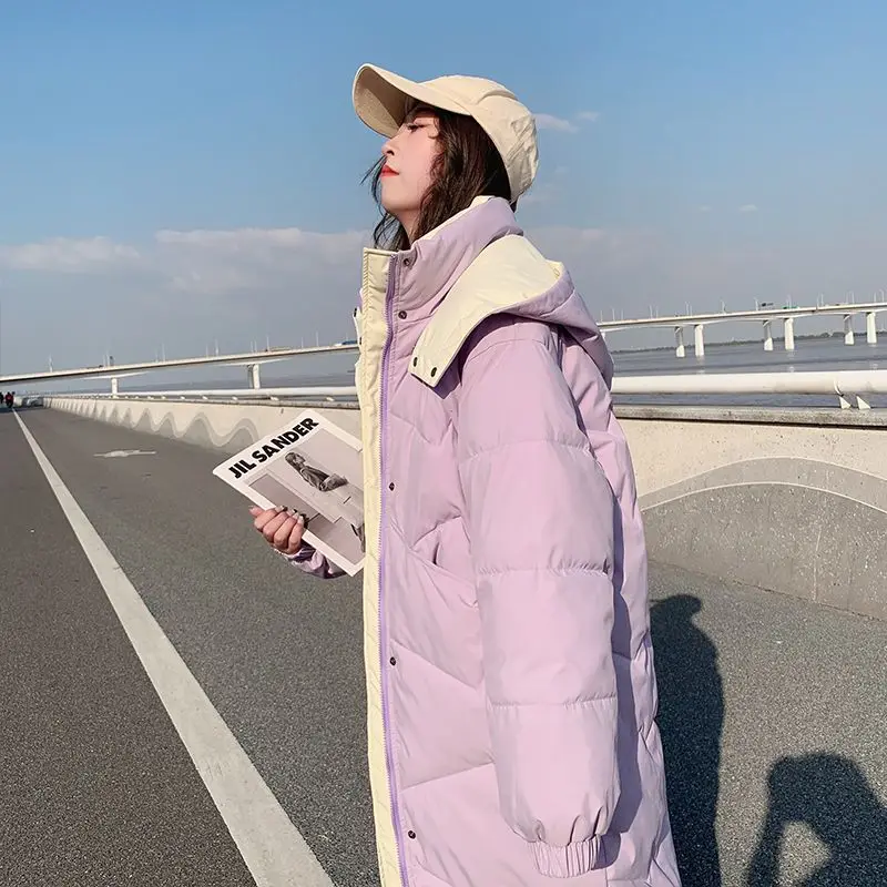 Loose Hooded Cotton Padded Windproof Parkas Elegant Warm Women Winter Coat Korean Long Sleeve Thicken Jacket Pullover S58