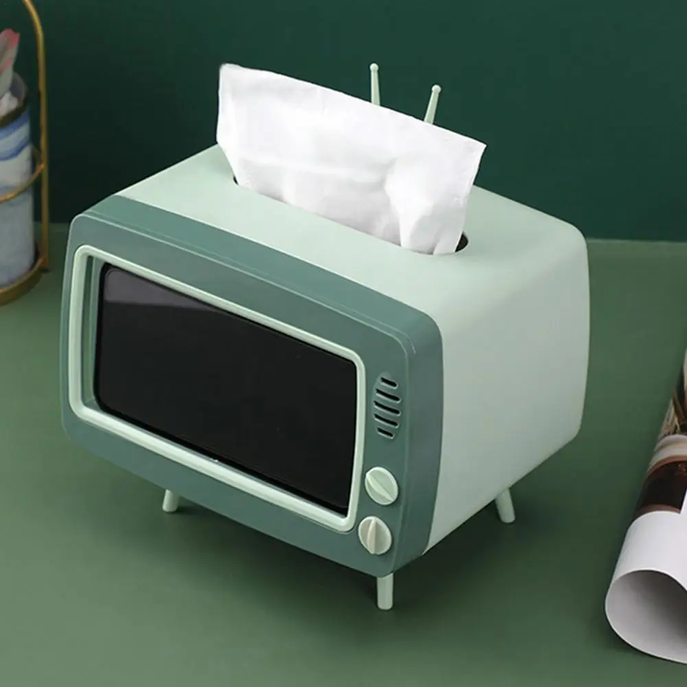 

TV Tissue Box Innovative 2 In 1 Smartphone Holder Napkin Box Retro Decorative Organizer For Home Office Bedroom Night