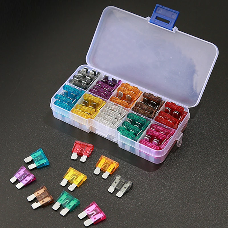 

100/50Ps Profile Medium Size Blade Type Car Fuse Assortment 2.5/3/5/7.5/10/15/20/25/30/35A Fuse Set Auto Car Truck with Box Clip